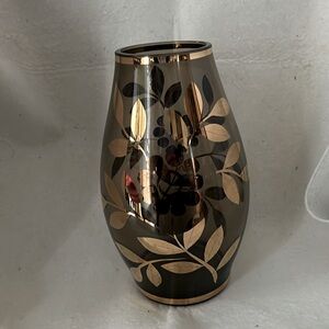 Vintage mid century gilded vase Hand painted glass